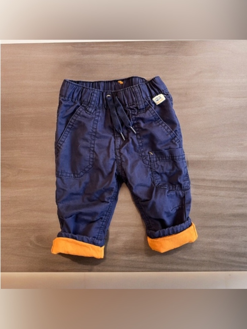 Baby Mexx Blue Lined Cargo Pants Elastic Drawstring Adjustable Waist 6-9 Months